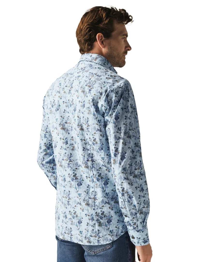 katoenen overhemd State of Art wijde fit blauw print