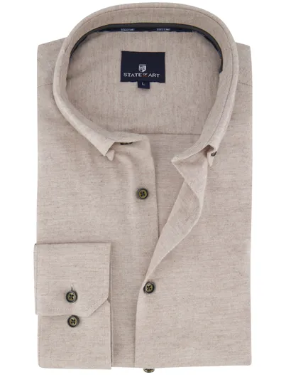State of Art State of Art overhemd katoen beige gemêleerd button-down collar