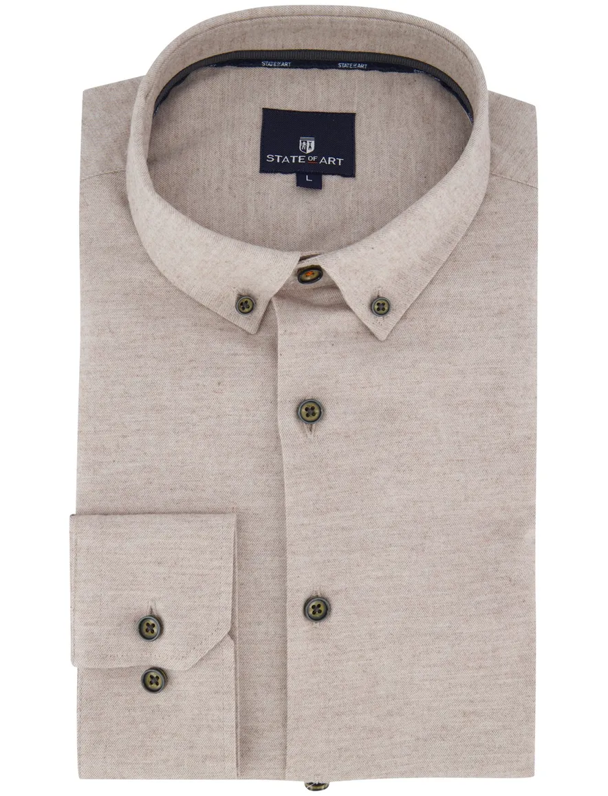 State of Art overhemd katoen beige gemêleerd button-down collar