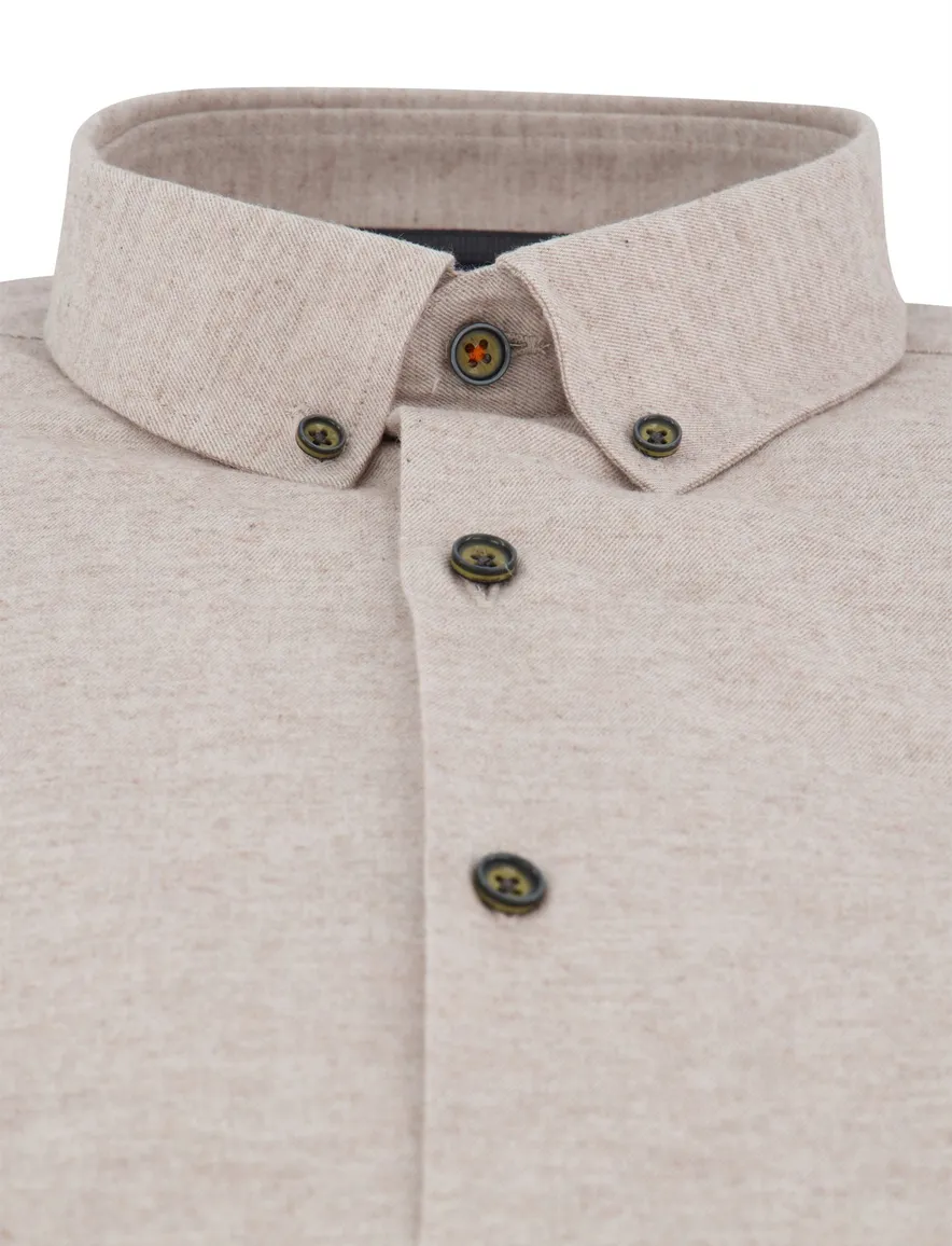 State of Art overhemd katoen beige gemêleerd button-down collar
