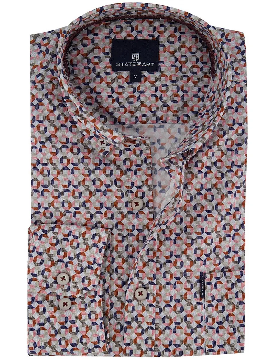 State of Art Overhemd rood print blauw roze