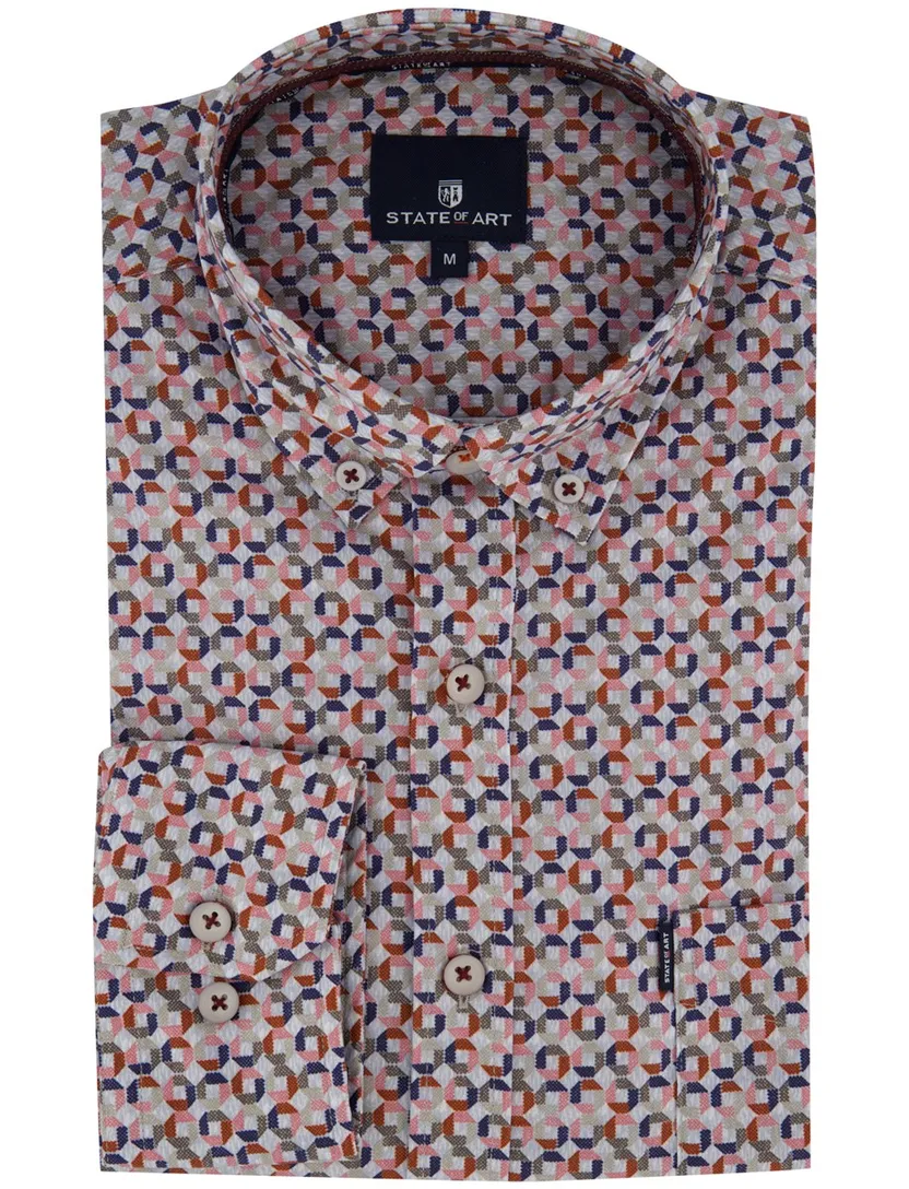 Roze blauw geprint overhemd State of Art wijde fit
