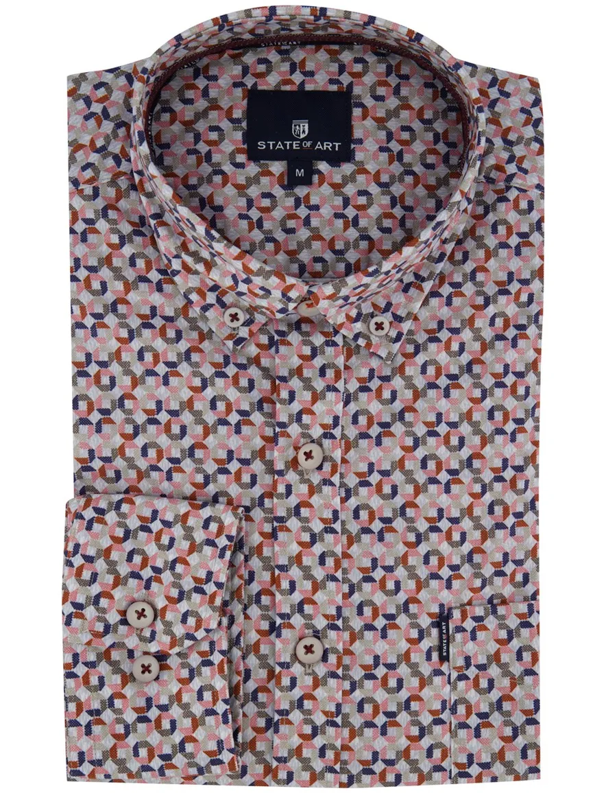 Wijde fit overhemd State of Art roze blauw geprint