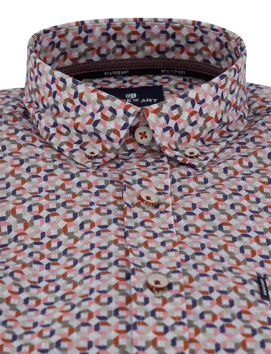 Geprint overhemd State of Art wijde fit roze blauw