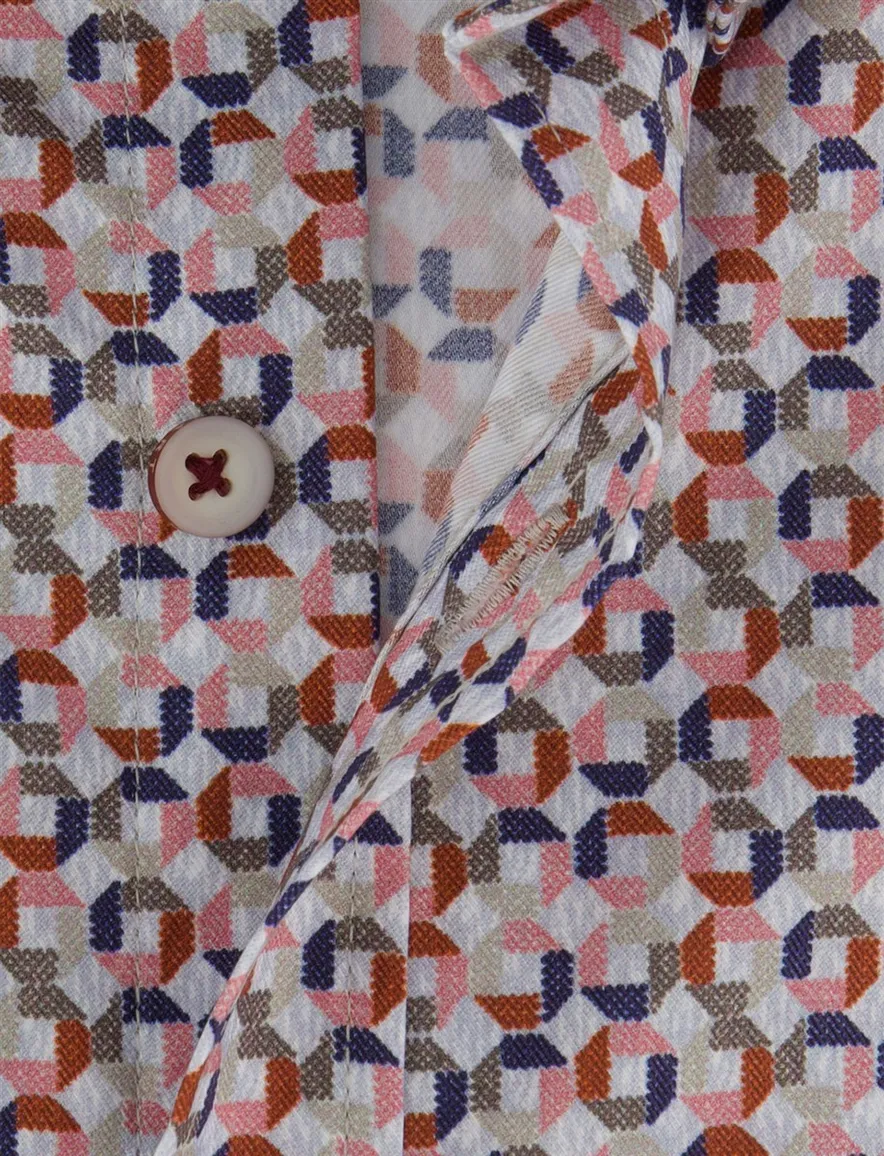 Geprint overhemd State of Art wijde fit roze blauw
