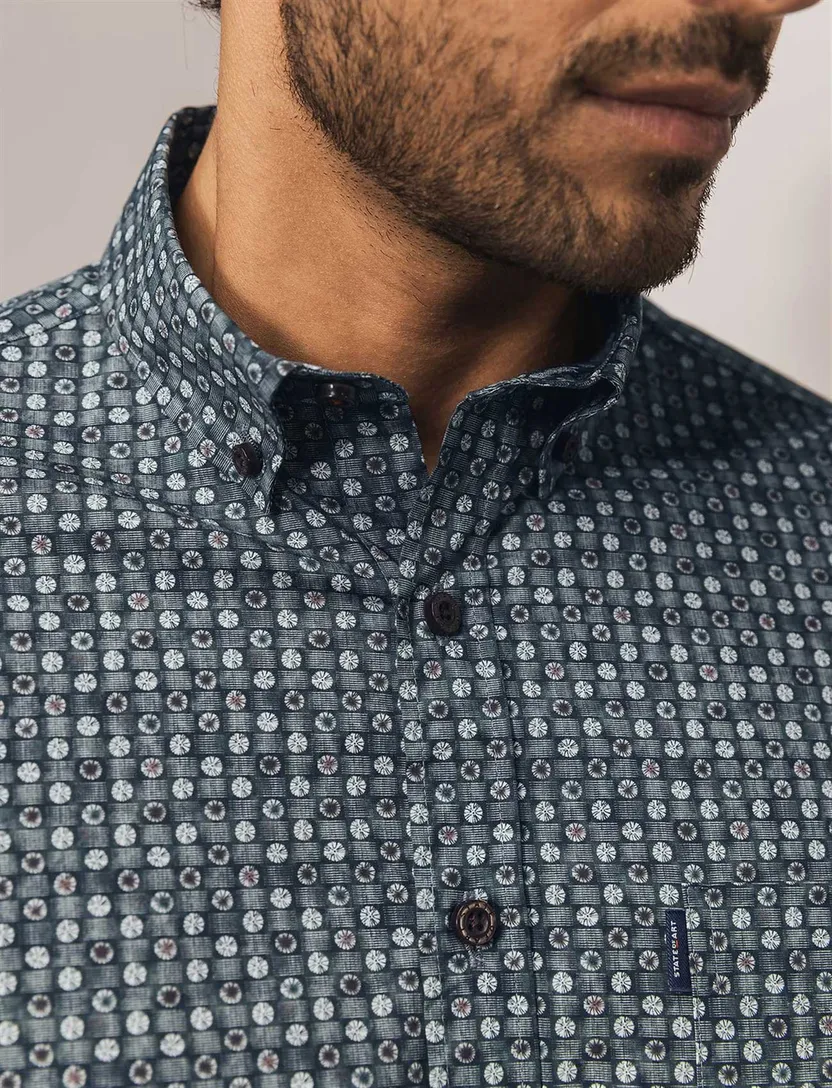 Overhemd geprint State of Art donkerblauw katoen