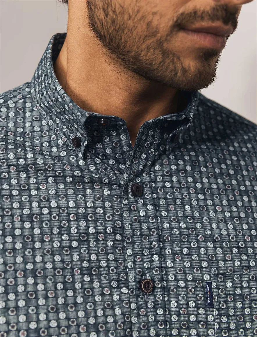 State of Art overhemd geprint donkerblauw katoen