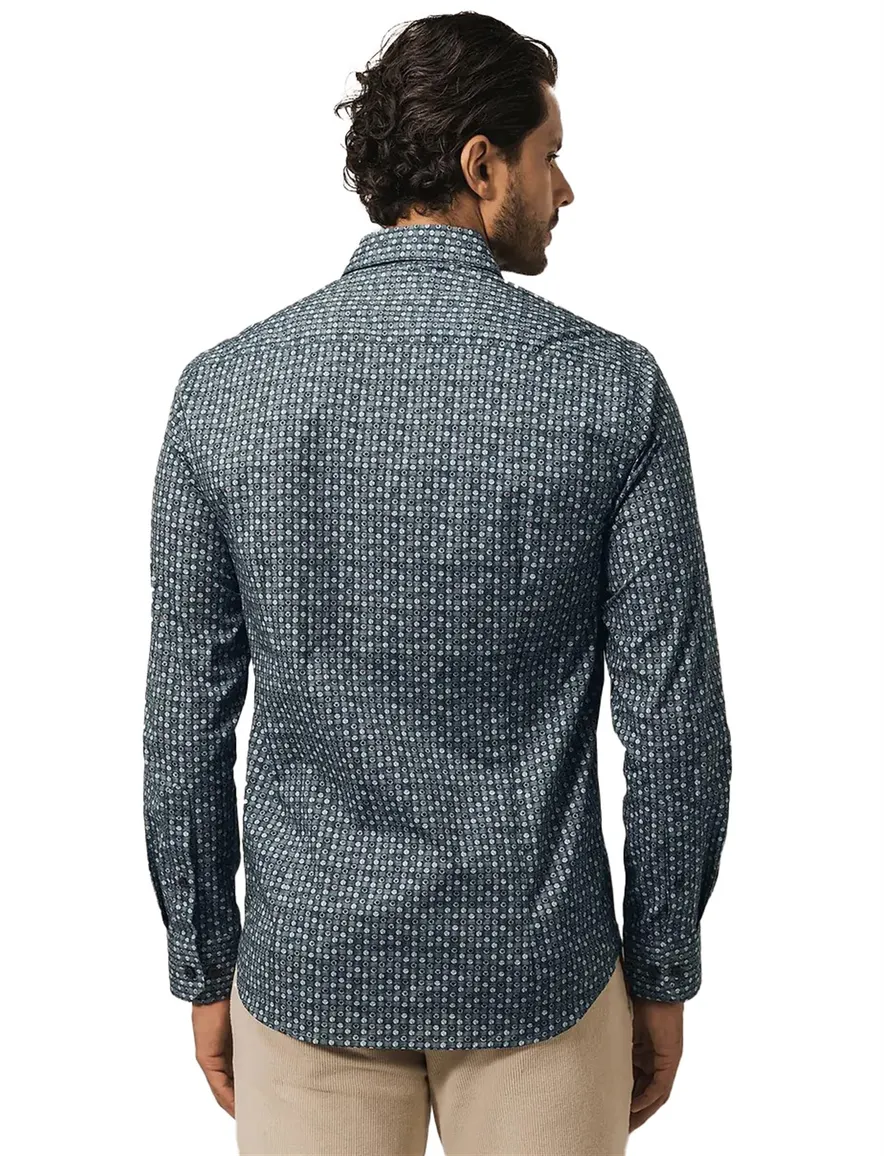 State of Art overhemd geprint donkerblauw katoen