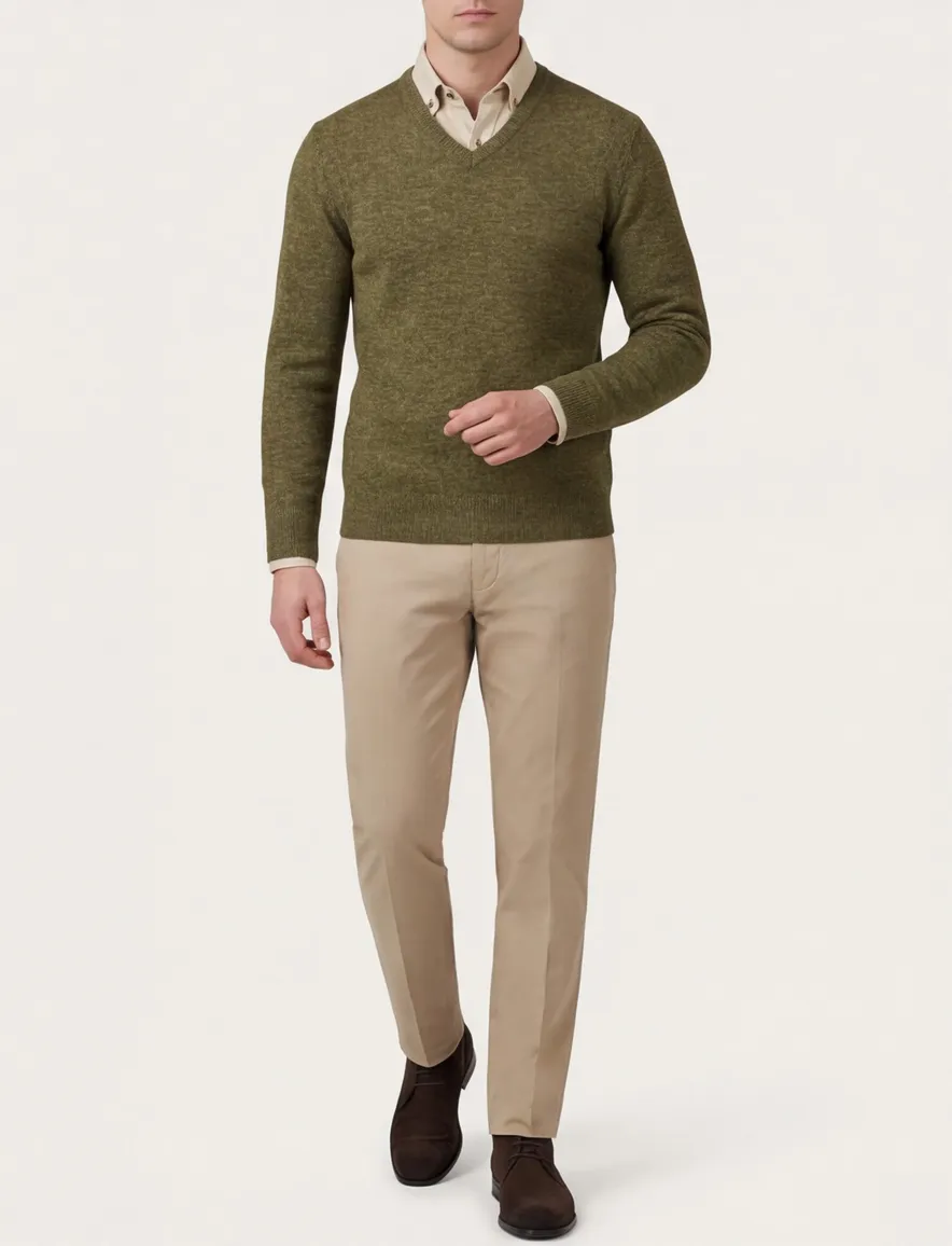 State of the Art trui groen gemeleerd v hals regular fit