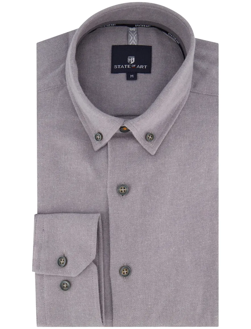 State of Art overhemd grijs gemêleerd button-down flanel