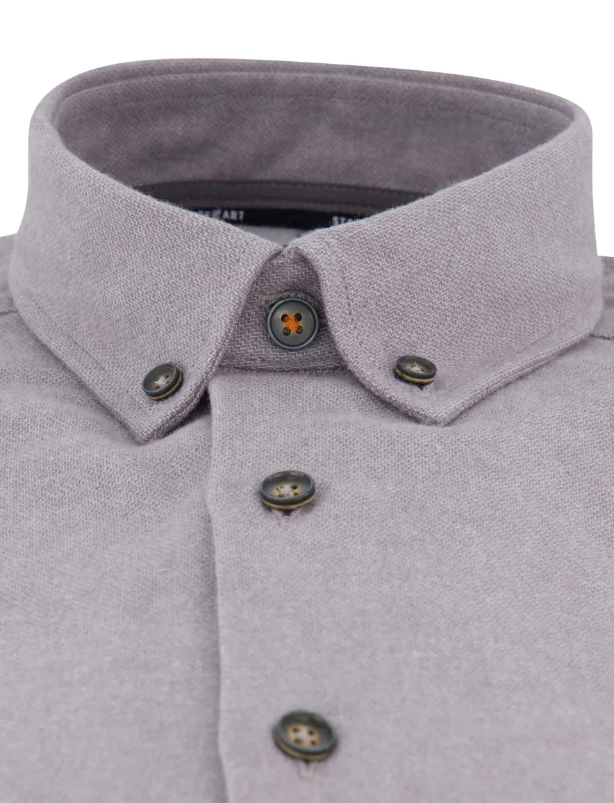 State of Art overhemd grijs flanel gemêleerd button-down