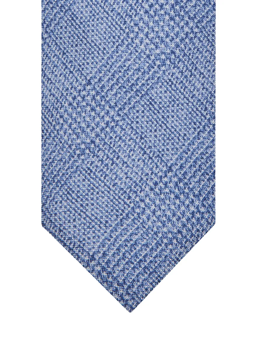 Profuomo Stropdas licht blauw geruit zijde