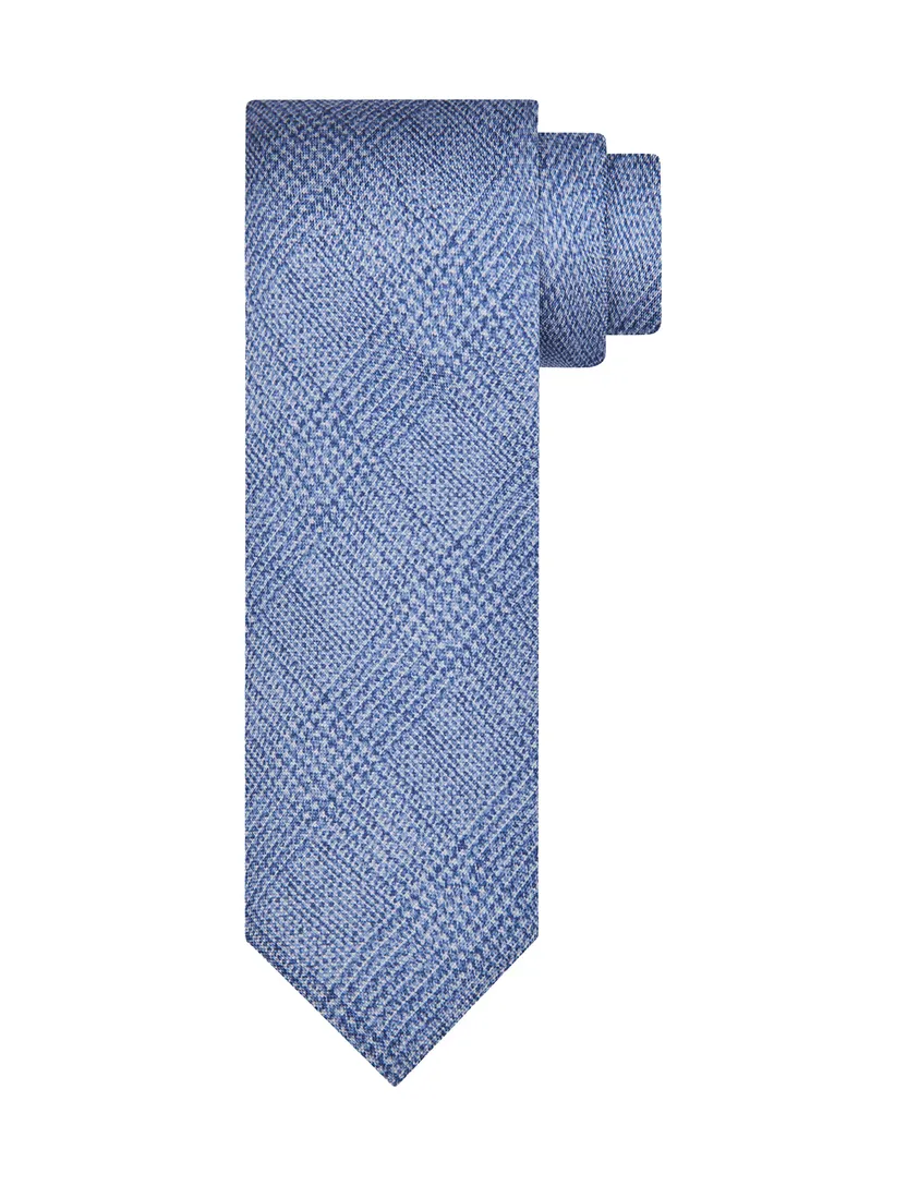 Stropdas Profuomo licht blauw zijde geruit