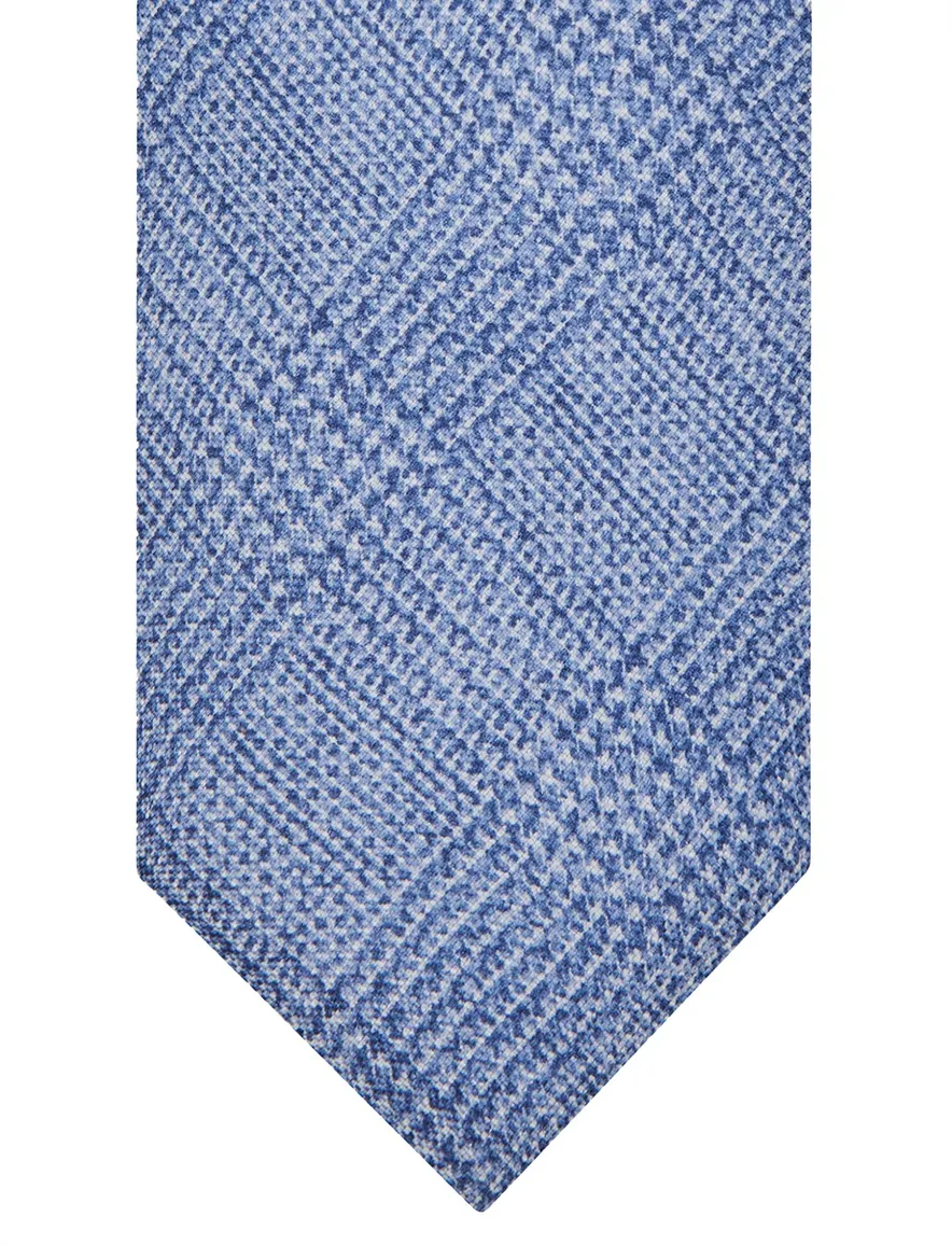 Profuomo Stropdas licht blauw geruit zijde