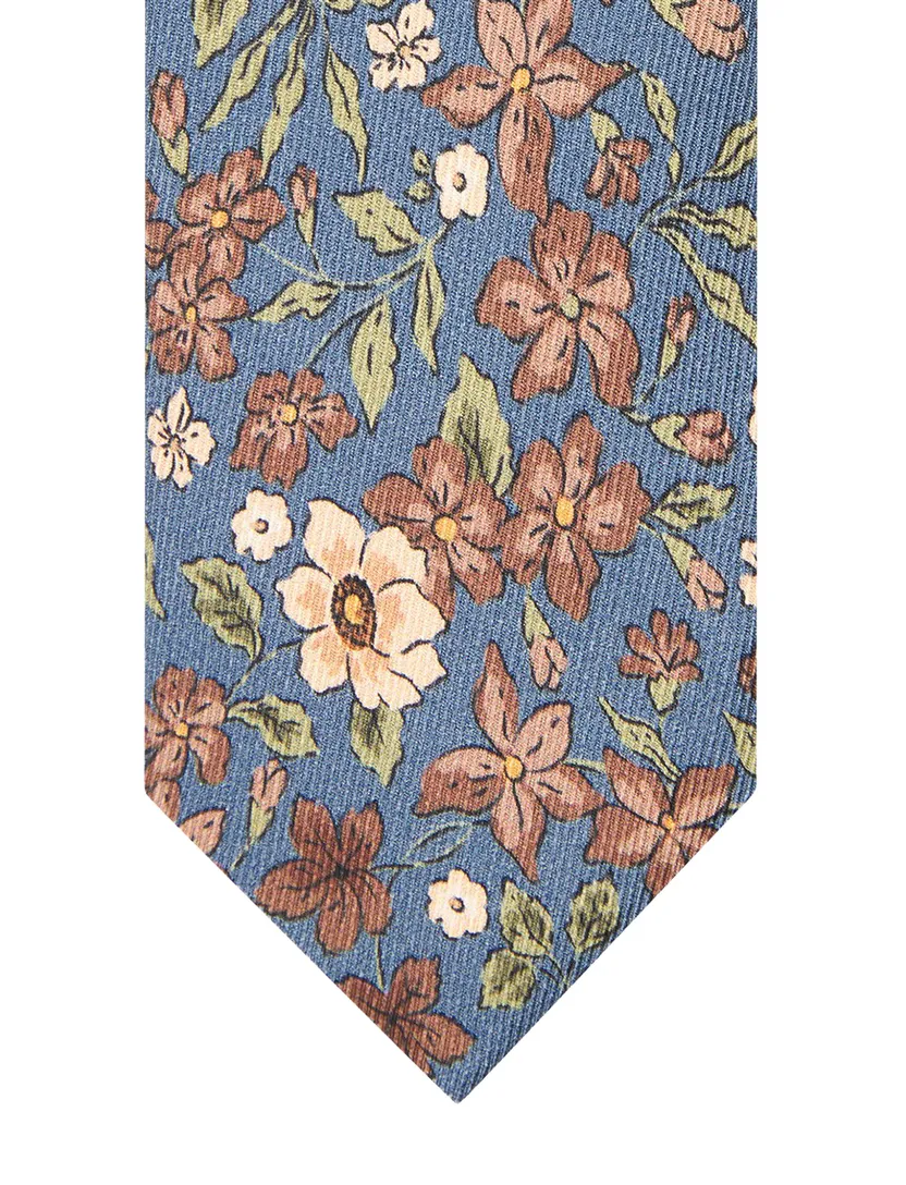 Stropdas Profuomo blauw geprint bloemen