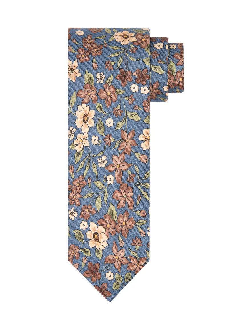 Profuomo Stropdas blauw geprint bloemen
