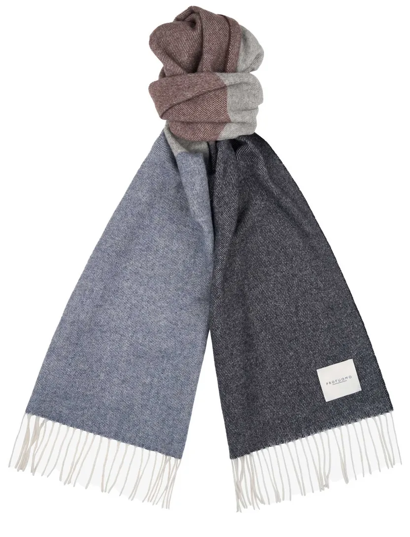 lamswollen sjaal Profuomo blauw print