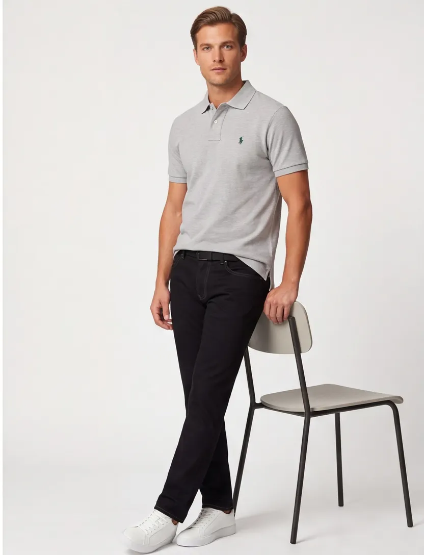 Slim fit Polo Ralph Lauren polo grijs pique