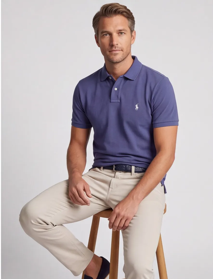 Polo Ralph Lauren custom slim fit polo blauw katoen