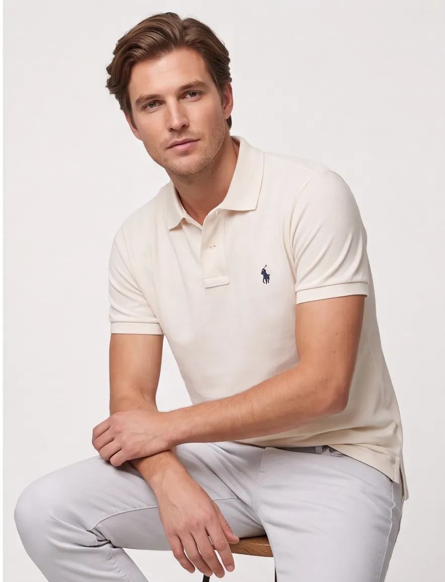 Polo Ralph Lauren custom slim fit polo creme katoen
