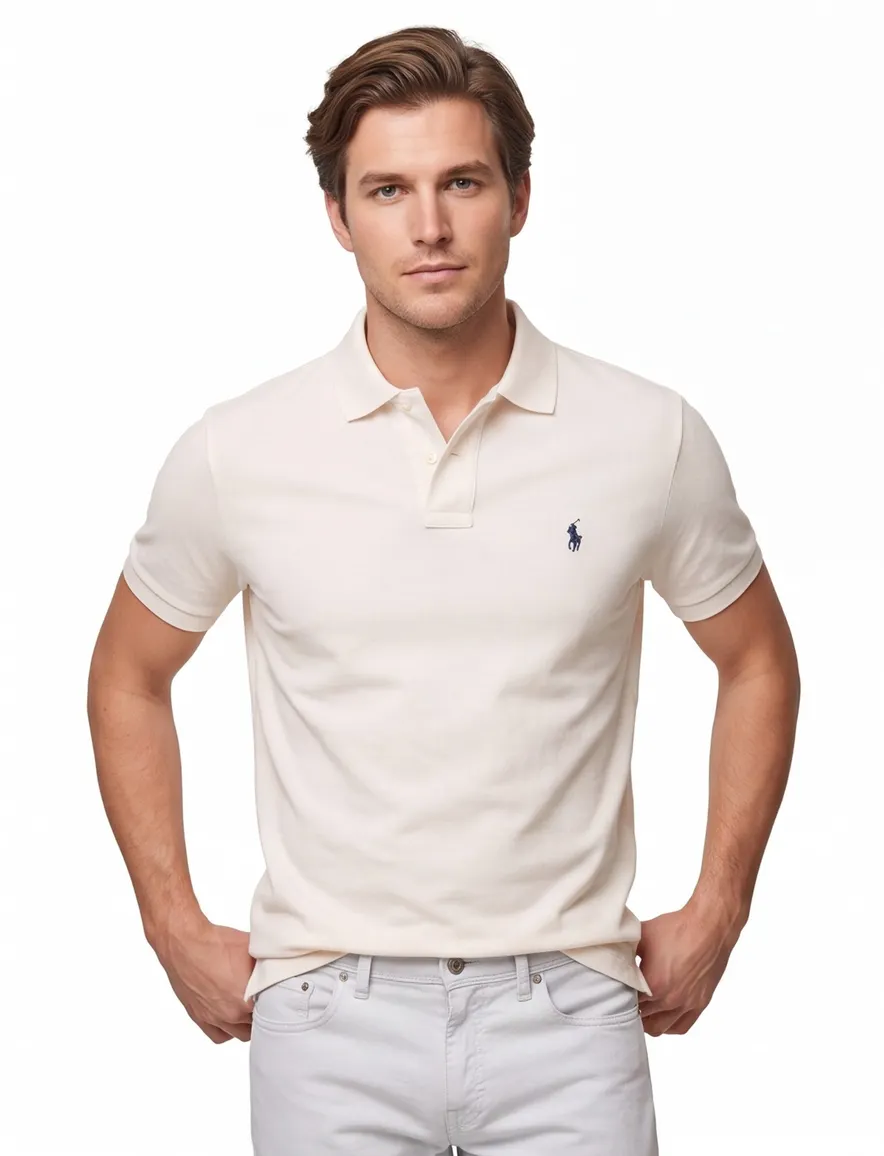 Polo Ralph Lauren custom slim fit polo creme katoen