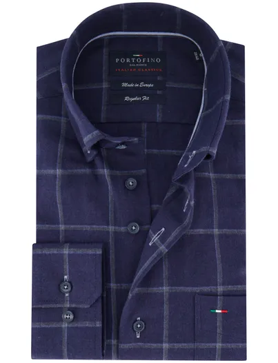 Portofino Portofino regular fit casual overhemd donkerblauw flannel geruit