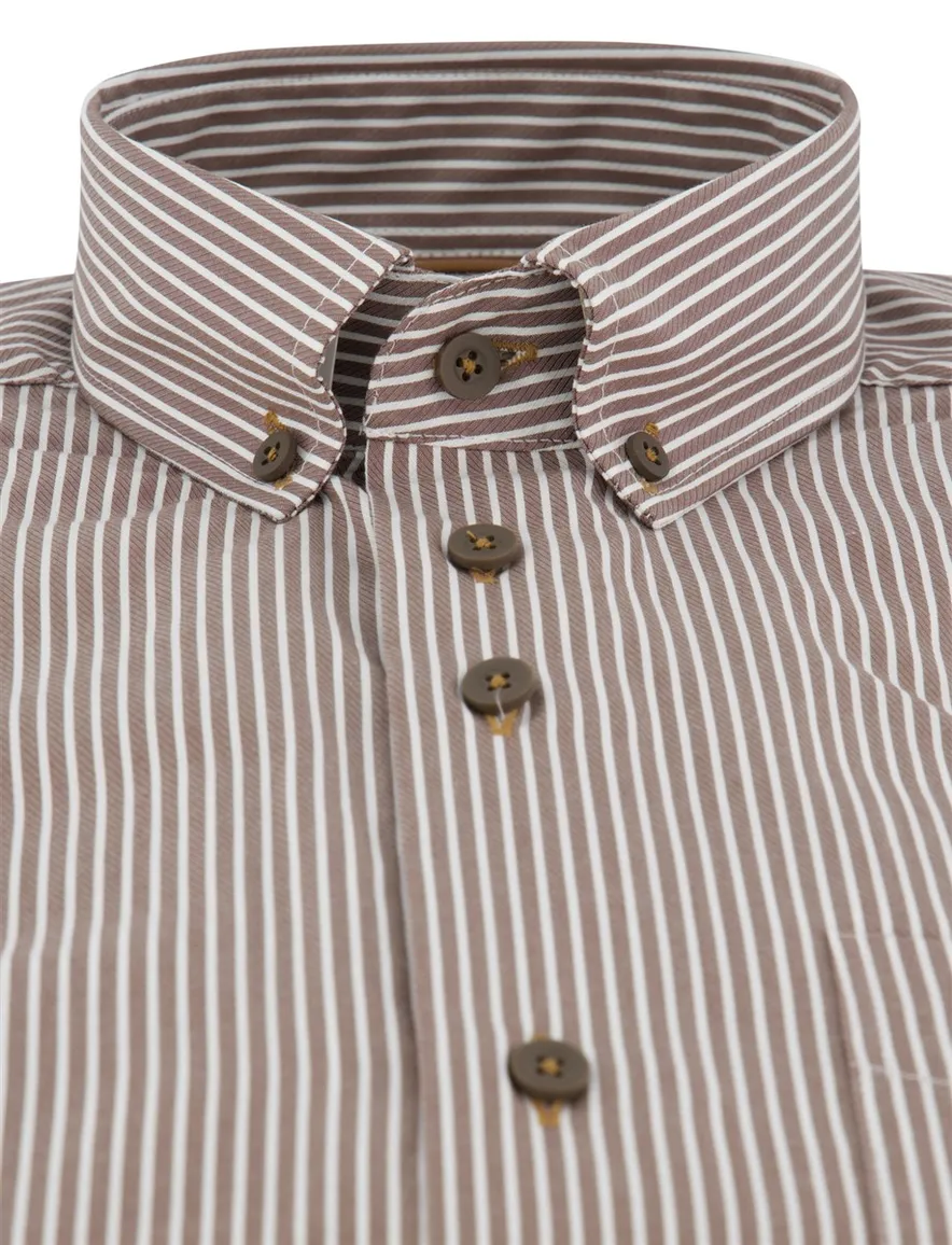 Portofino overhemd bruin gestreept regular fit
