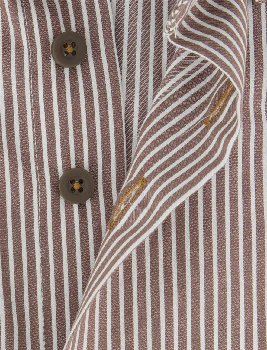 Portofino overhemd bruin gestreept regular fit