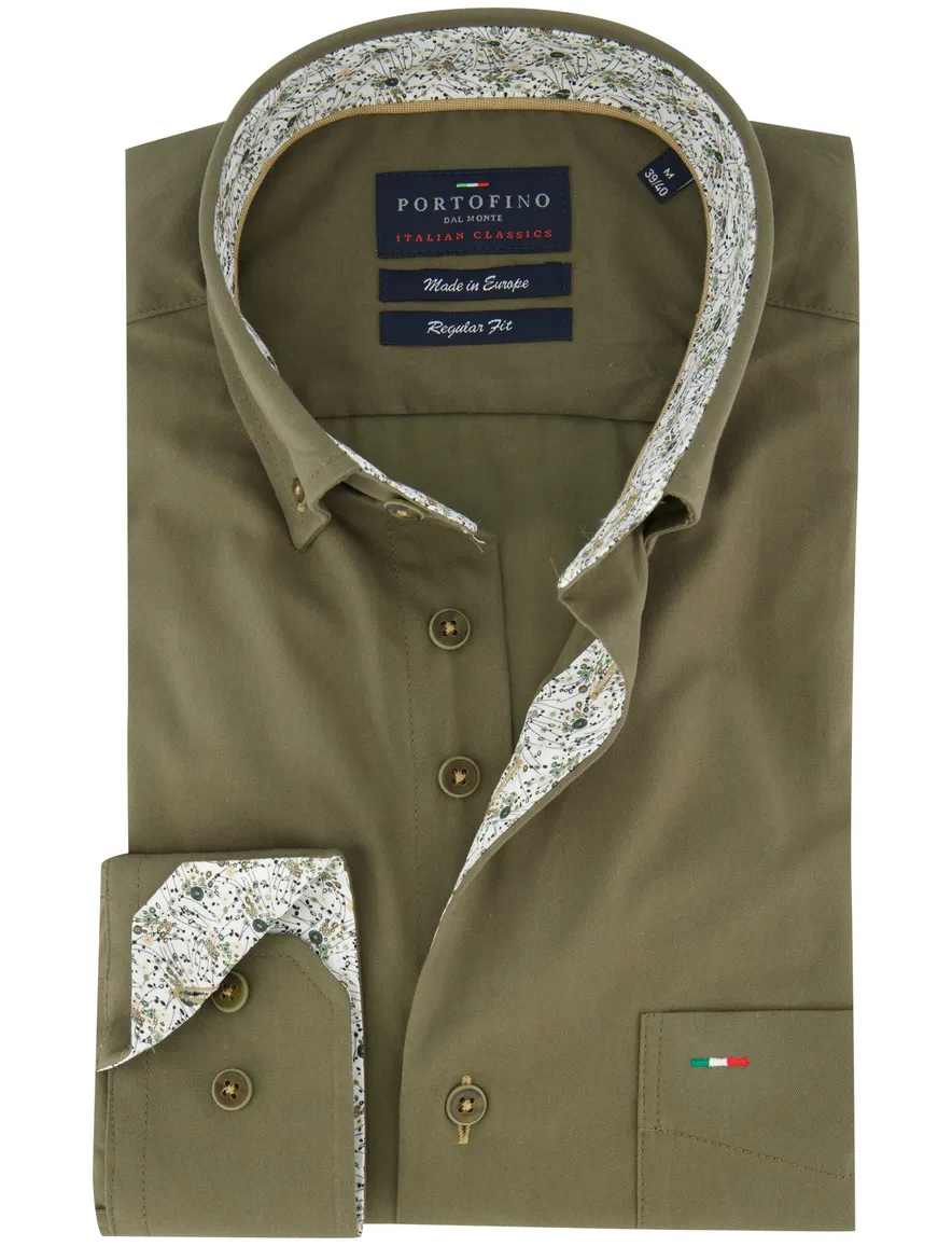 Portofino overhemd groen effen regular fit