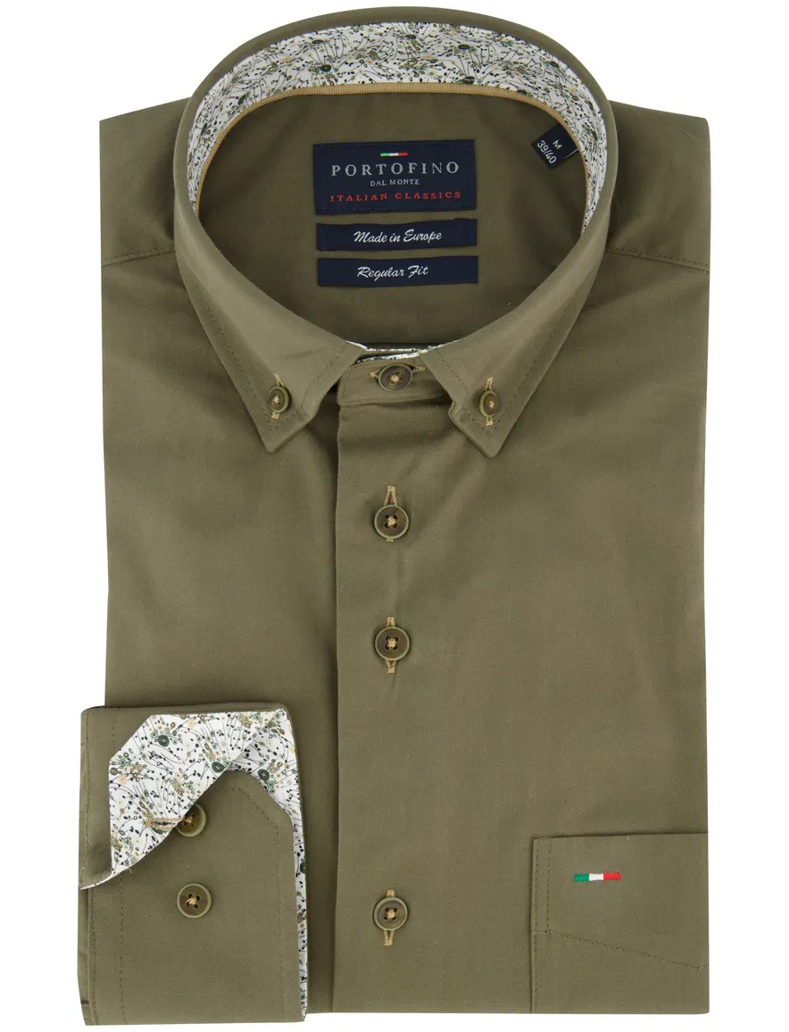 Portofino overhemd groen effen regular fit