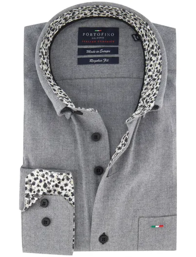 Portofino Portofino Regular Fit casual flanel overhemd grijs button-down boord