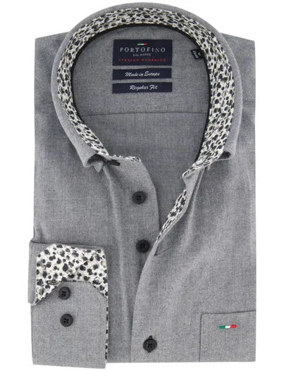 Portofino Portofino Regular Fit casual overhemd grijs button-down boord