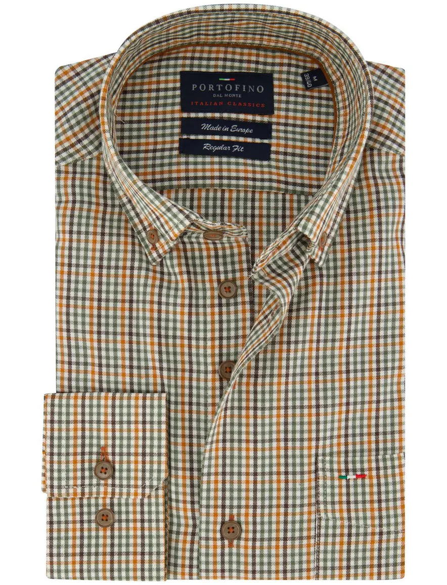 Portofino regular fit overhemd geruit oranje