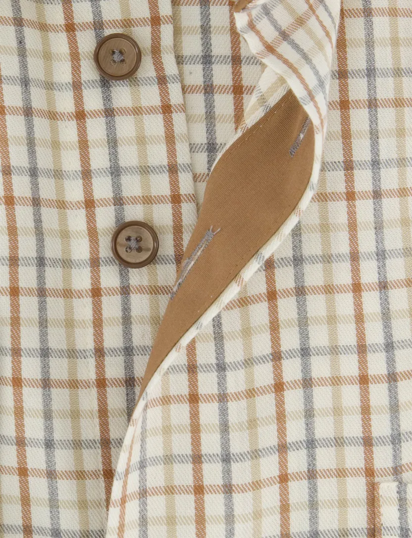 Katoenen geruit creme overhemd Portofino normale fit