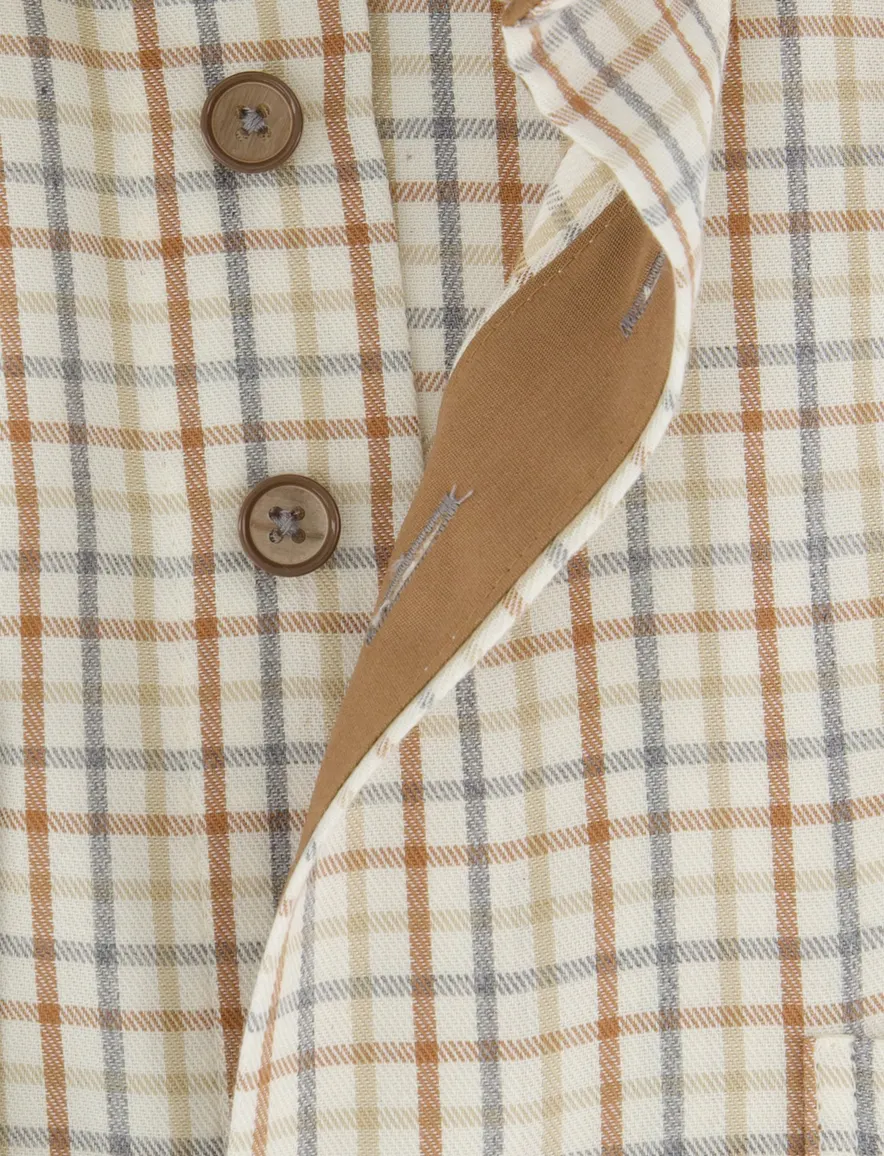 Portofino overhemd creme geruit regular fit