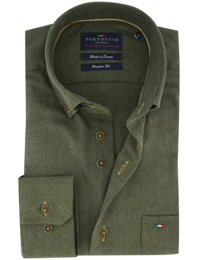Portofino Portofino overhemd groen gemêleerd met borstzak