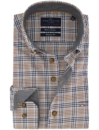 Portofino Katoenen geruit blauw flanel overhemd normale fit