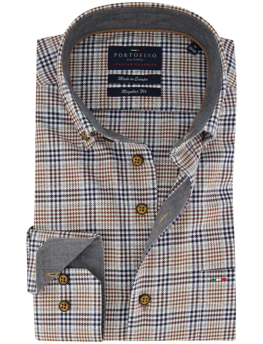 Portofino overhemd grijs geprint regular fit