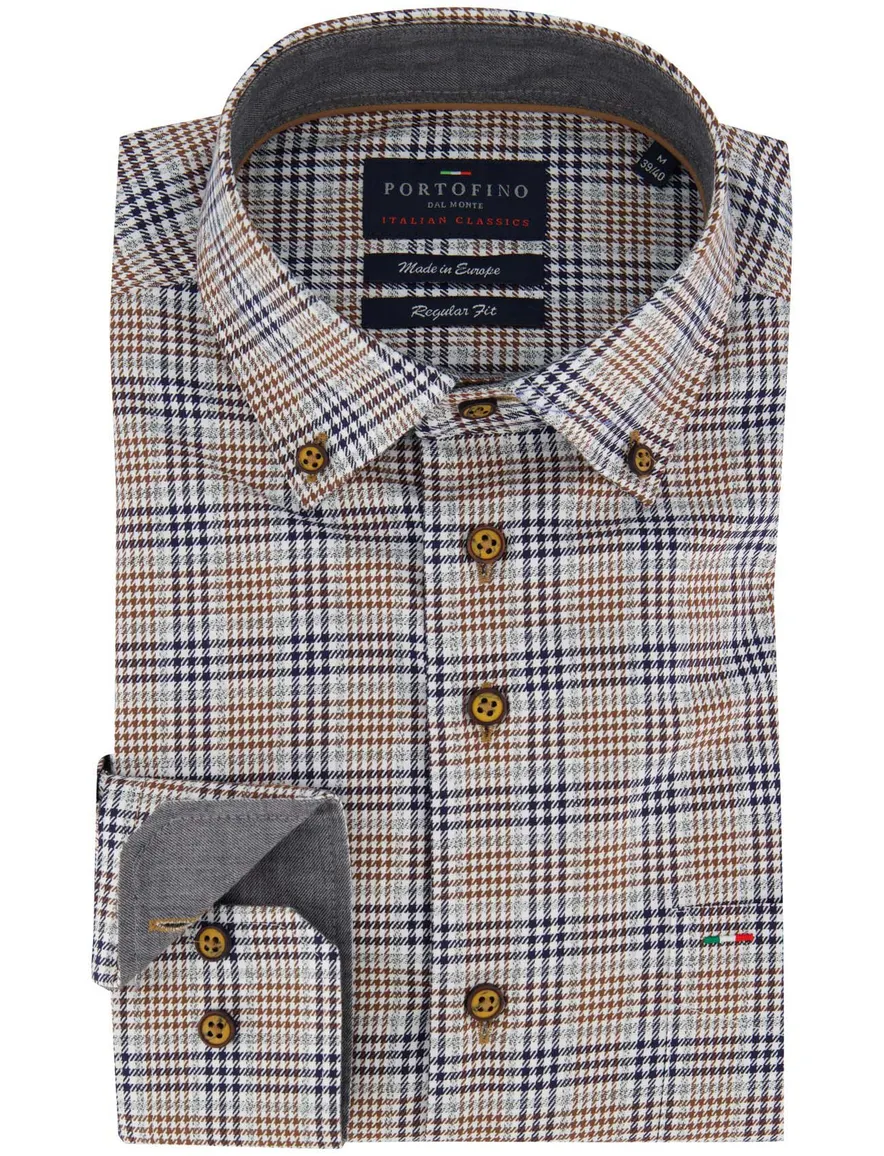 Portofino overhemd grijs geprint regular fit