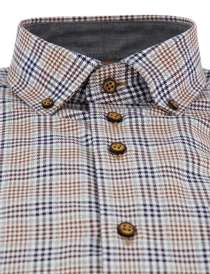 Katoenen geruit blauw overhemd normale fit