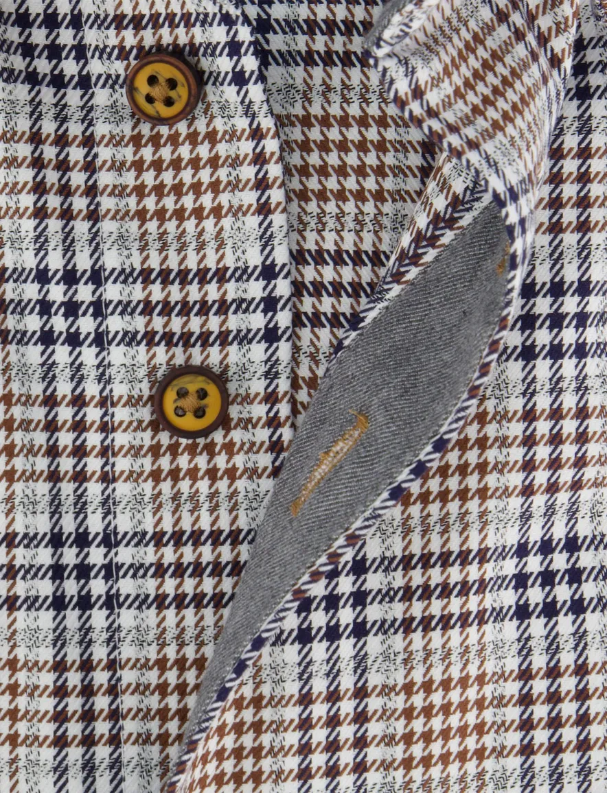 Katoenen geruit blauw overhemd normale fit