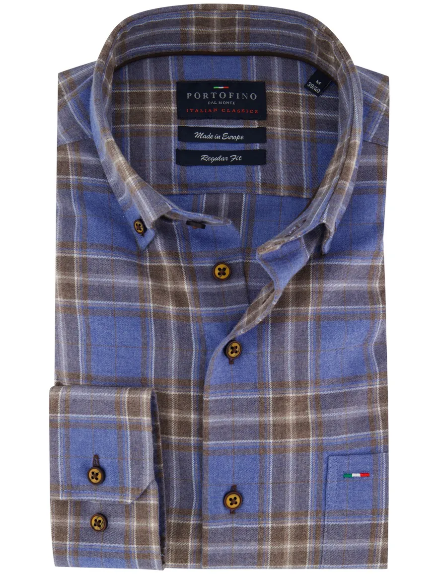 Blauw geruit overhemd Portofino normale fit