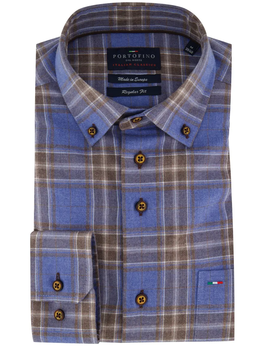 Blauw geruit overhemd Portofino normale fit