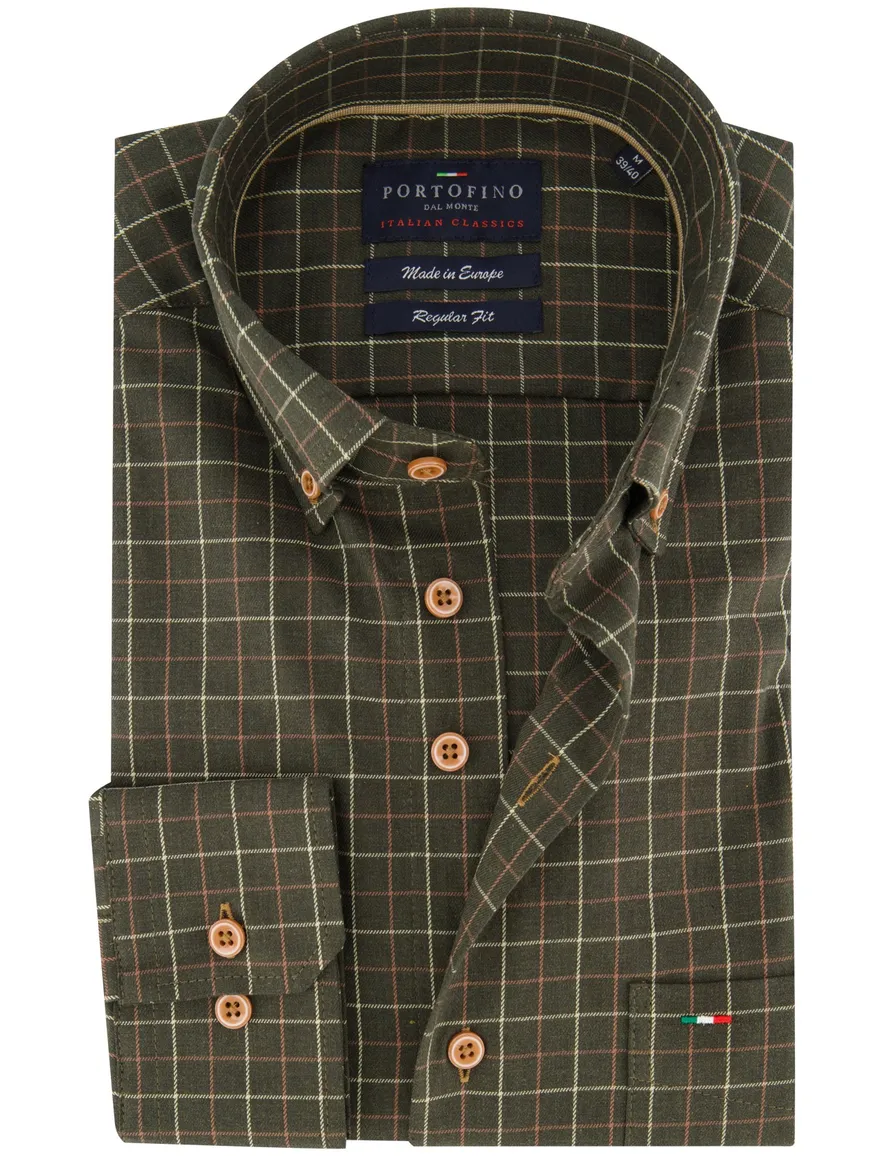 Portofino Regular Fit casual overhemd groen geruit