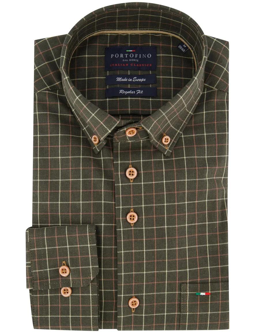 Portofino Regular Fit casual overhemd groen geruit
