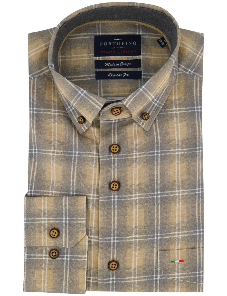 Portofino overhemd beige grijs geruit