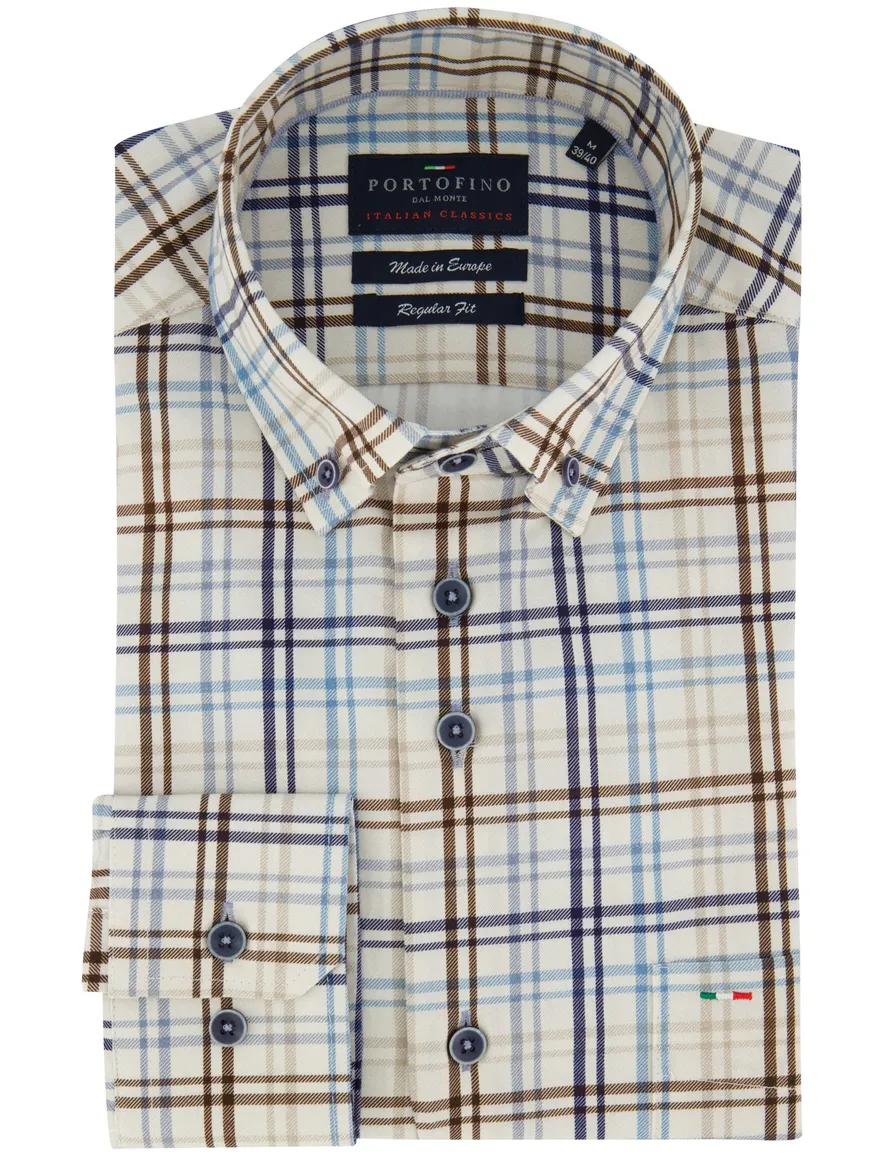Portofino regular fit overhemd katoen print bruin