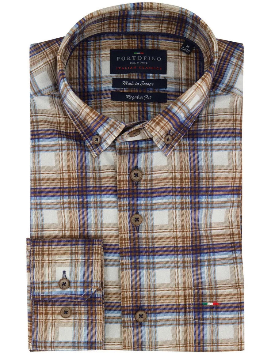 Portofino regular fit overhemd katoen print bruin