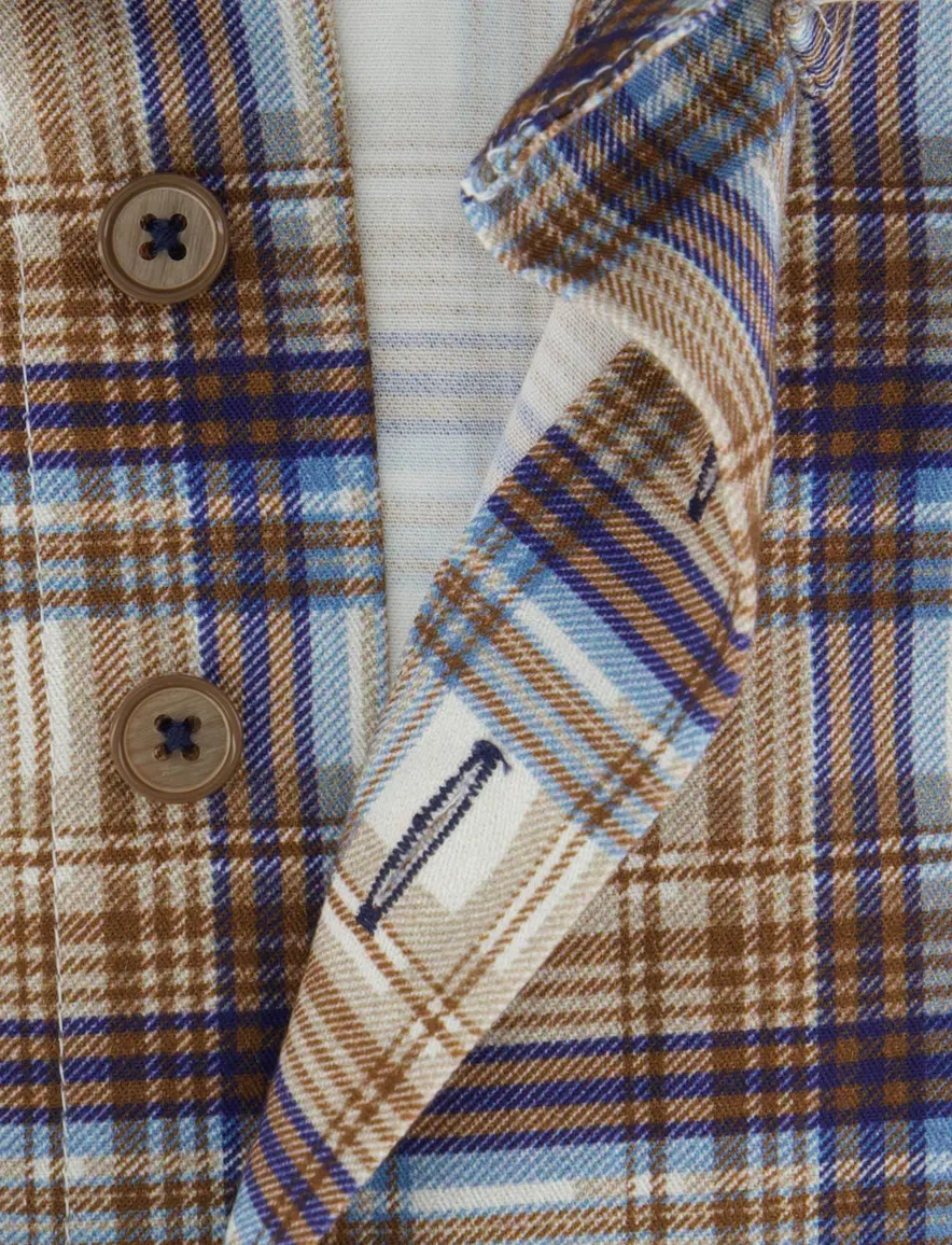 Bruin regular fit Portofino overhemd bruin geruit