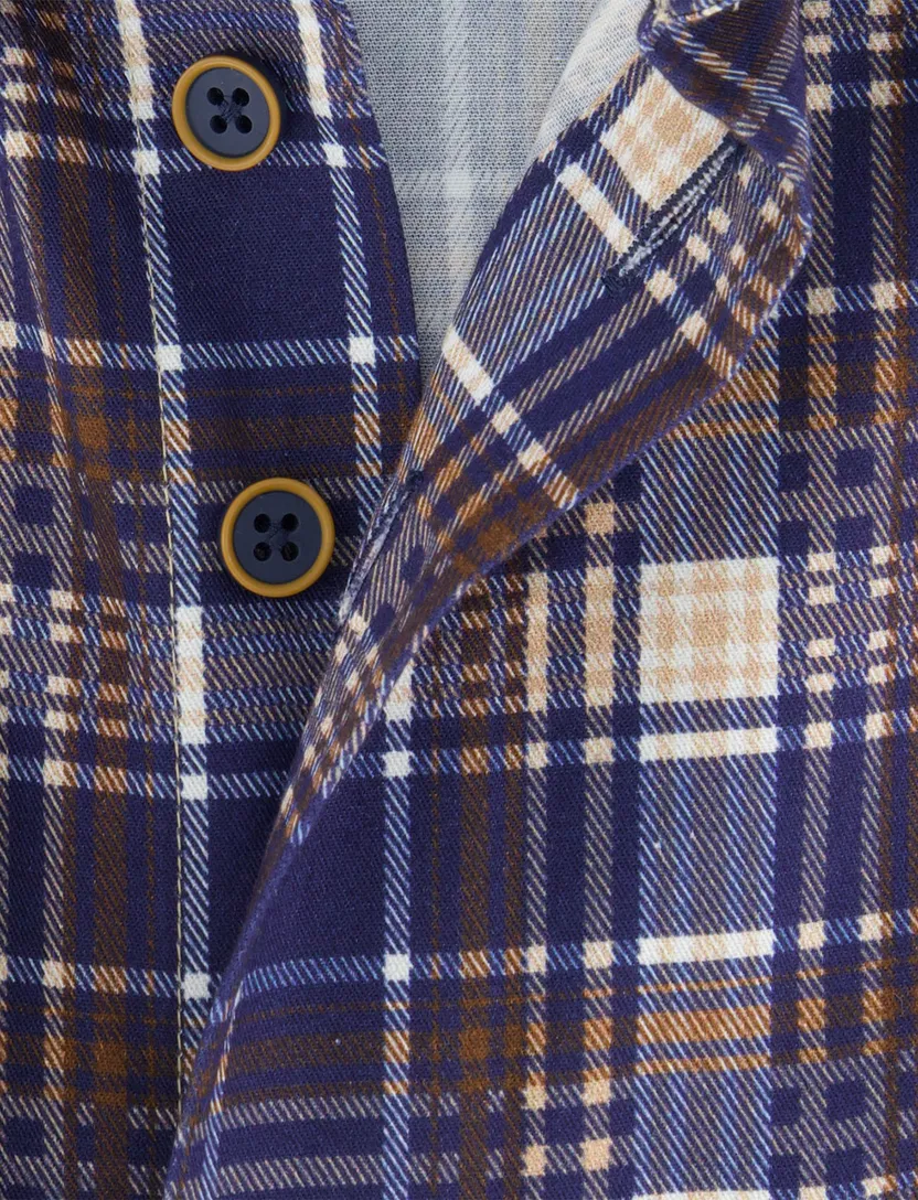 Bruin blauw geruit overhemd Portofino katoen